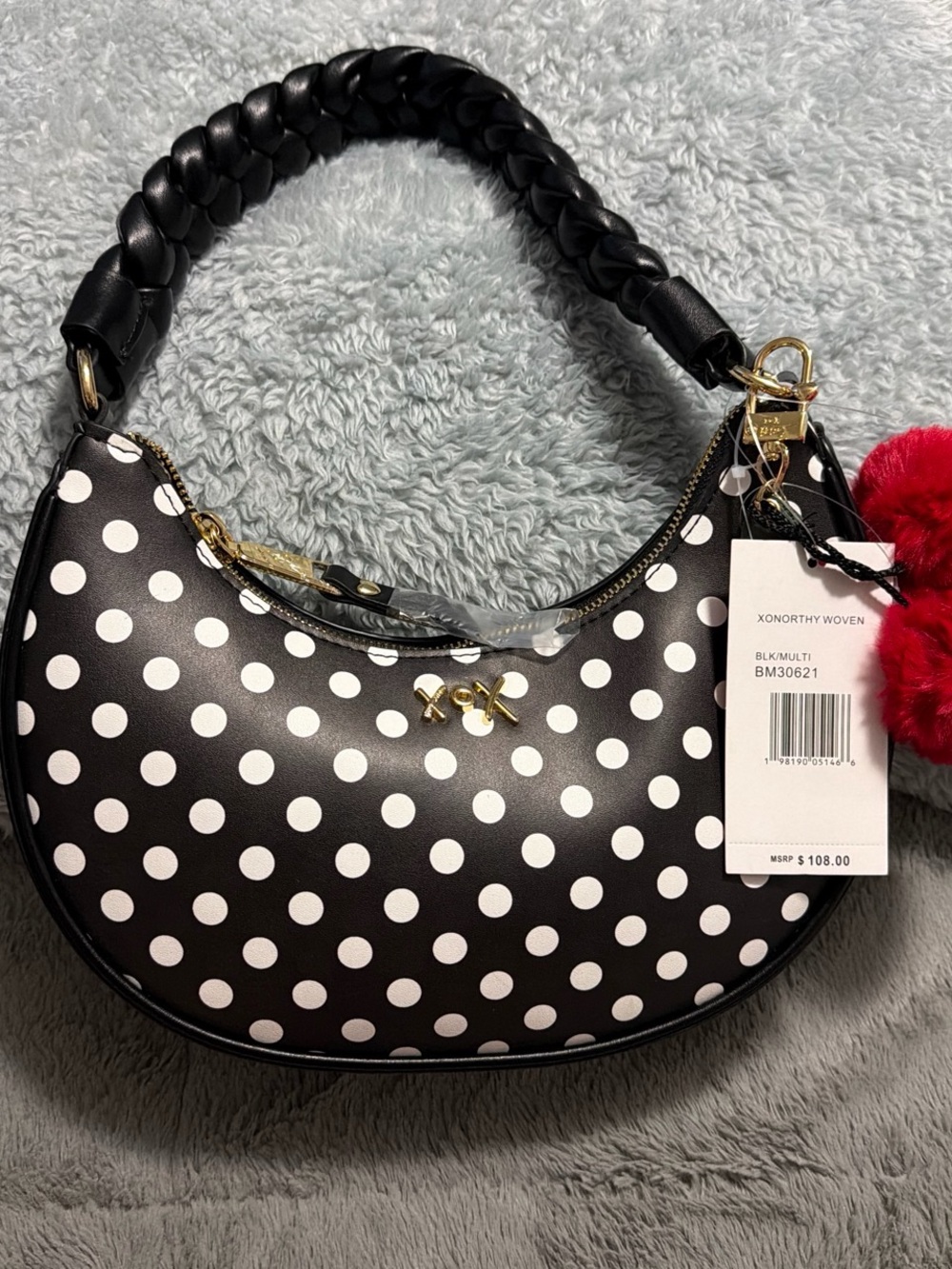 Polka Dot Crescent Shoulder Bag - Black/White